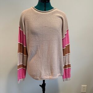 Cozy Knit Sweater with Pink and Brown Accents NWOT